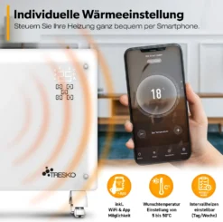 TRESKO® Elektroheizung Weiß 2000W Inkl. WiFi & APP Glaskonvektor Konvektor Wand Heizung Glas Heizkörper Bad -Luft Wrame Haus Geschaft fccaf88fa4cdb83f2a0cf014841d67cb