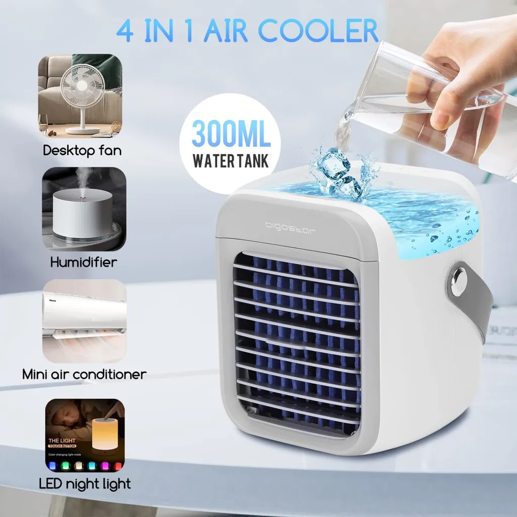 Aigostar Ice Cube - Luftkühler, Luftkühler Mini Klimaanlage Mit 300 ML Wassertank, Mini Klimagerät Mit 3 Stufen & 7 Stimmungslichtern- Mobiles Klimagerät Für Schlafzimmer, Baby, Büro,im Freien 2 Aigostar Ice Cube - Luftkühler, Luftkühler Mini Klimaanlage Mit 300 ML Wassertank, Mini Klimagerät Mit 3 Stufen & 7 Stimmungslichtern- Mobiles Klimagerät Für Schlafzimmer, Baby, Büro,im Freien – Bild 2