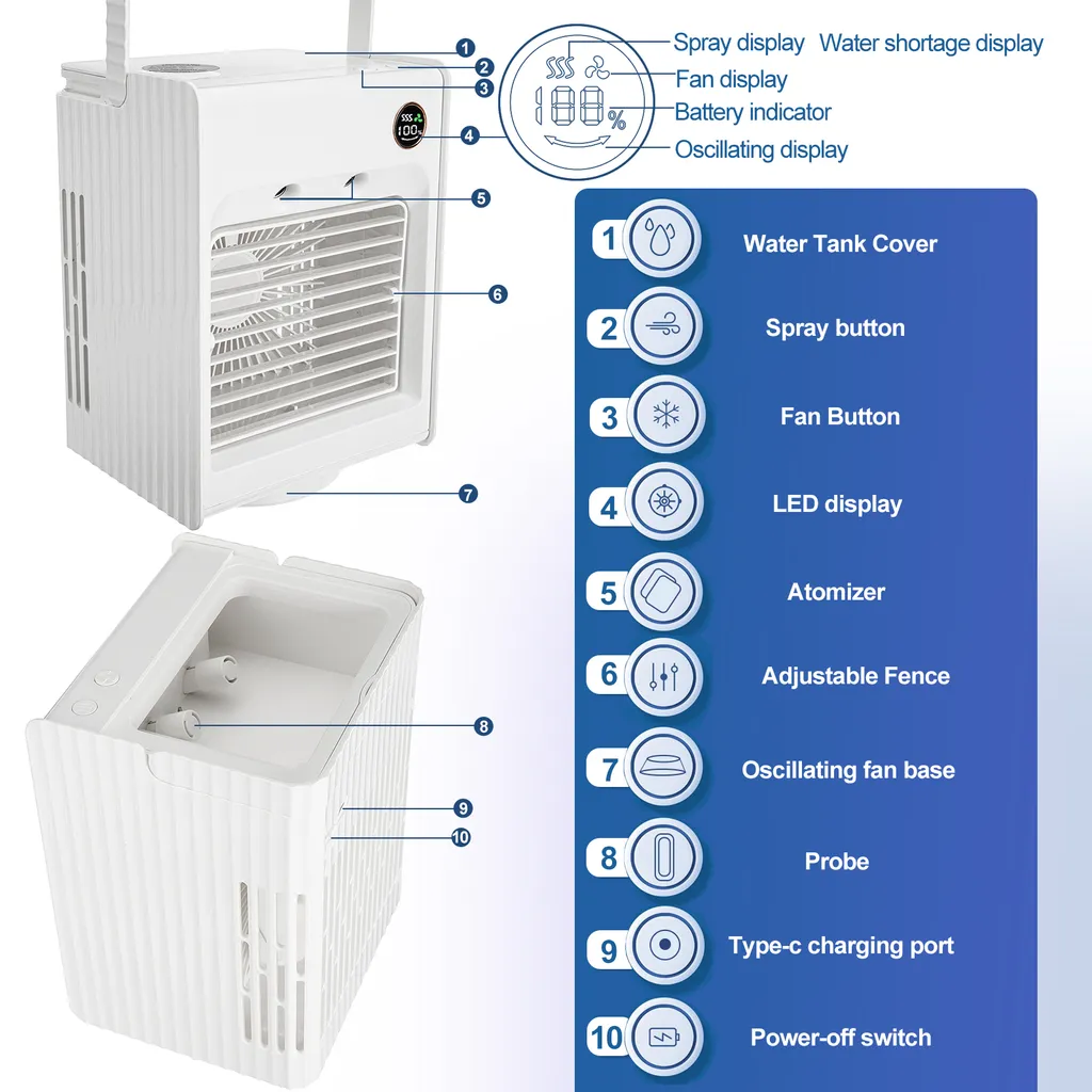 5in1 Tragbarer Mini Klimaanlagen Lüfter Desktop Mobile Klimageräte Luftbefeuchter Kühler Luftventilator 8 5in1 Tragbarer Mini Klimaanlagen Lüfter Desktop Mobile Klimageräte Luftbefeuchter Kühler Luftventilator – Bild 8
